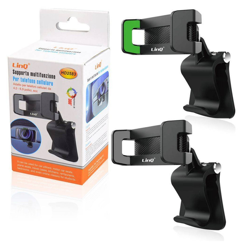 foto del prodotto linq supporto multifunzione staffa auto a clip pinza per smartphone cellulare hd2583 