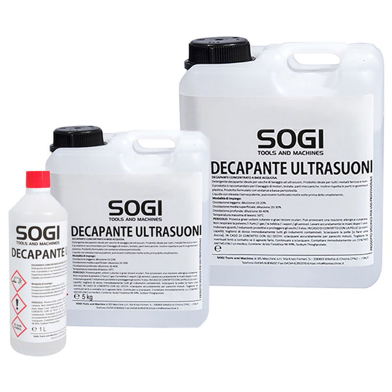 foto del prodotto liquido decapante sogi per vasca ad ultrasuoni formato 1 l, 5 kg o 25 kg, formato5 kg