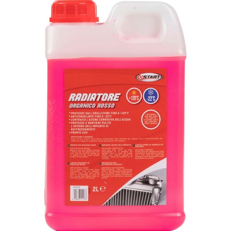 foto del prodotto liquido radiatore organico rosso g12 da 2 litri contrasta l azione corrosiva dell acqua protegge dall ebollizione fino a 120 c e agisce da