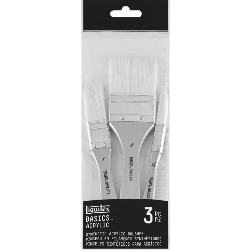 foto del prodotto liquitex basics set 3 pennelli fibre sintetiche manico corto piatti misure 1 2 , 1 , 2 