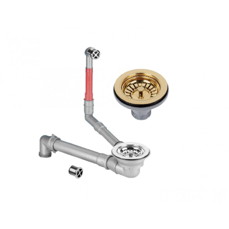 foto del prodotto lira scarico manuale per lavello con cestello in oro bianco lucido, salvaspazio con troppopieno, diametro 90 mm