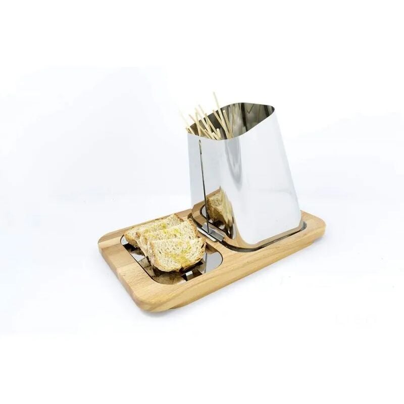 foto del prodotto lisa porta spiedini gran sasso plus acciaio inox lucido base legno di faggio