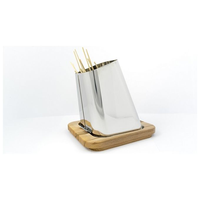 foto del prodotto lisa porta spiedini in acciaio con base in legno gran sasso