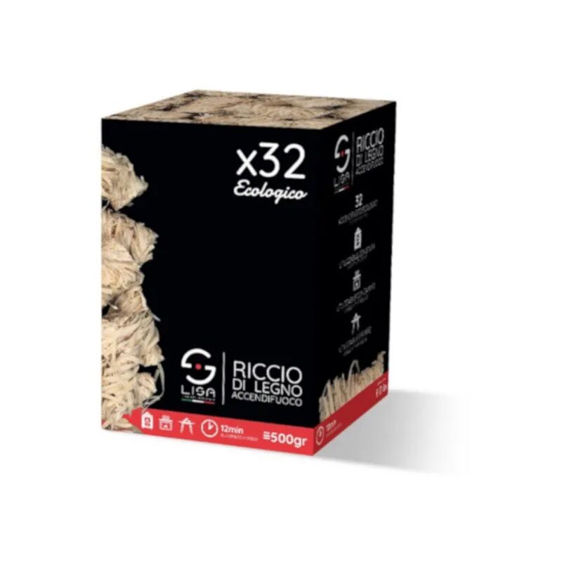 foto del prodotto lisa ricci di legno accendifuoco ecologici 32 pezzi 55x25x25mm