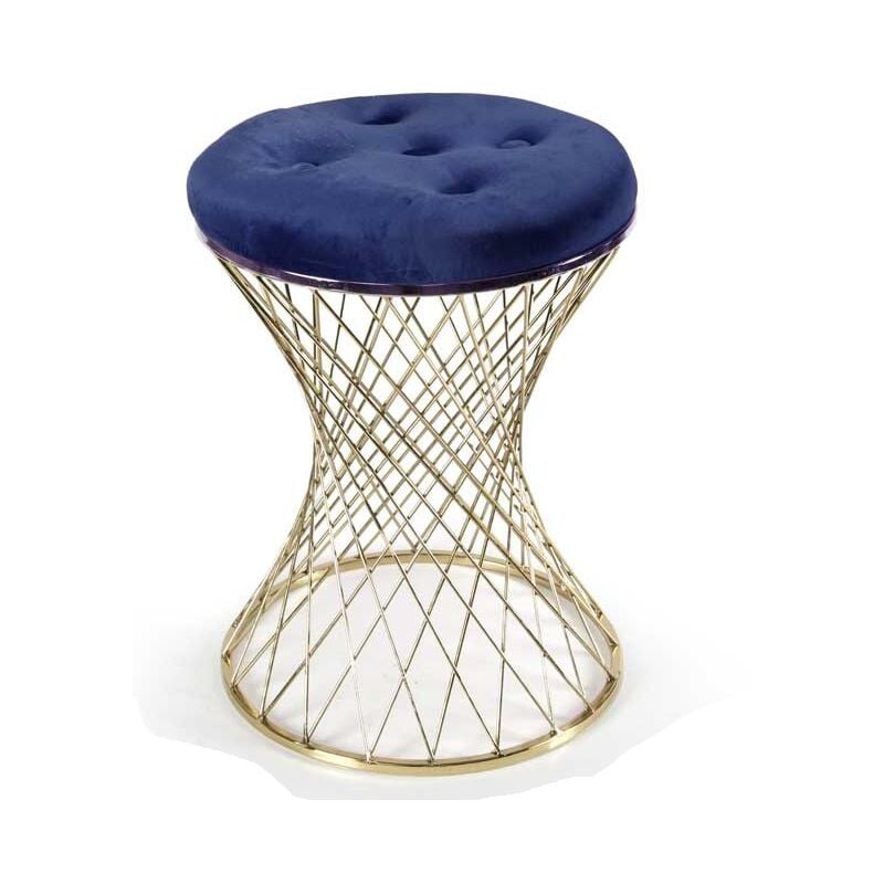 foto del prodotto lisbona sgabello blu in metallo con struttura oro imbottita 35x47 cm