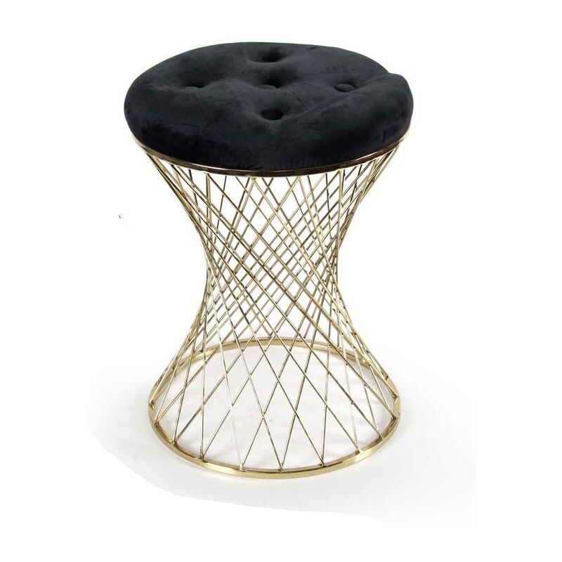 foto del prodotto lisbona sgabello ner in metallo con struttura oro imbottita 35x35x47 cm
