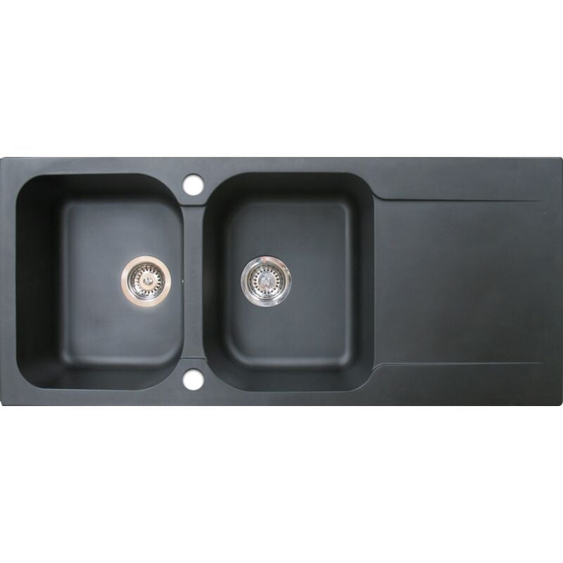 foto del prodotto lisse lavello reversibile 2 vasche 1 sgocciolatoio in resina nera essebagno