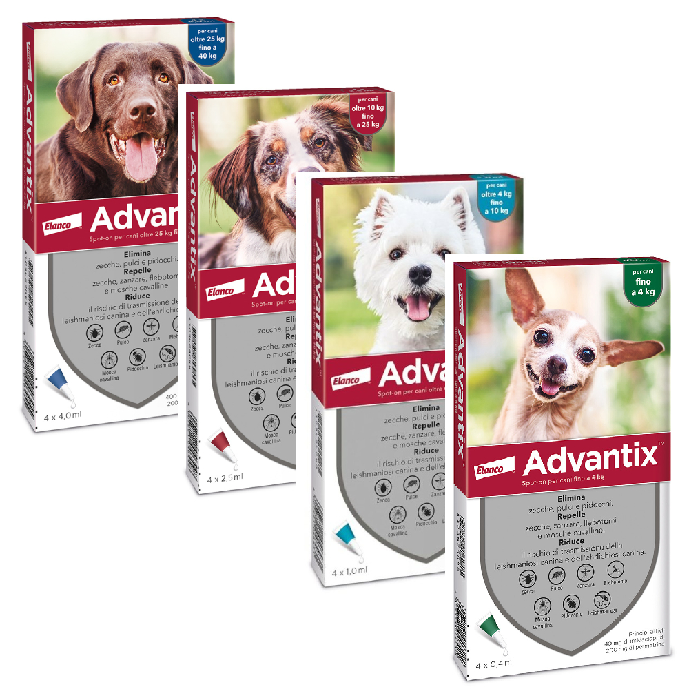 foto del prodotto lista prodotti advantix spot on per cane 6 pipette per cani 25 kg e 40 kg 4,0 ml 