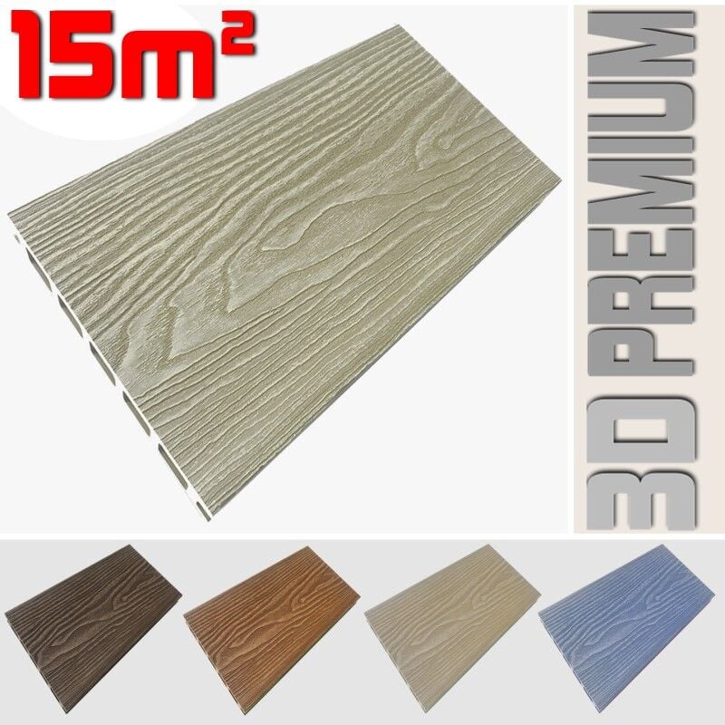 foto del prodotto listone wpc 3d 15m effetto legno per pavimentazione decking 146x2200mm spessore 25mm colore crema