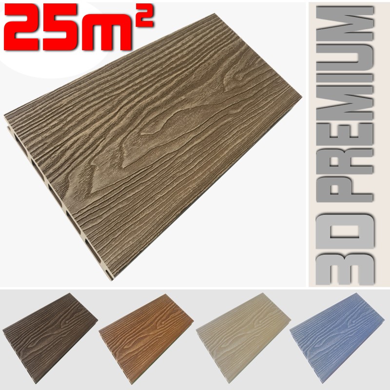 foto del prodotto listone wpc 3d 25m per pavimentazione decking colore teak plus effetto legno listone 146x2200mm spessore 25mm