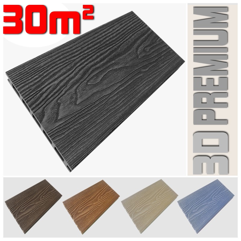 foto del prodotto listone wpc 3d 30m per pavimentazione decking colore antracite effetto legno listone 146x2200mm spessore 25mm