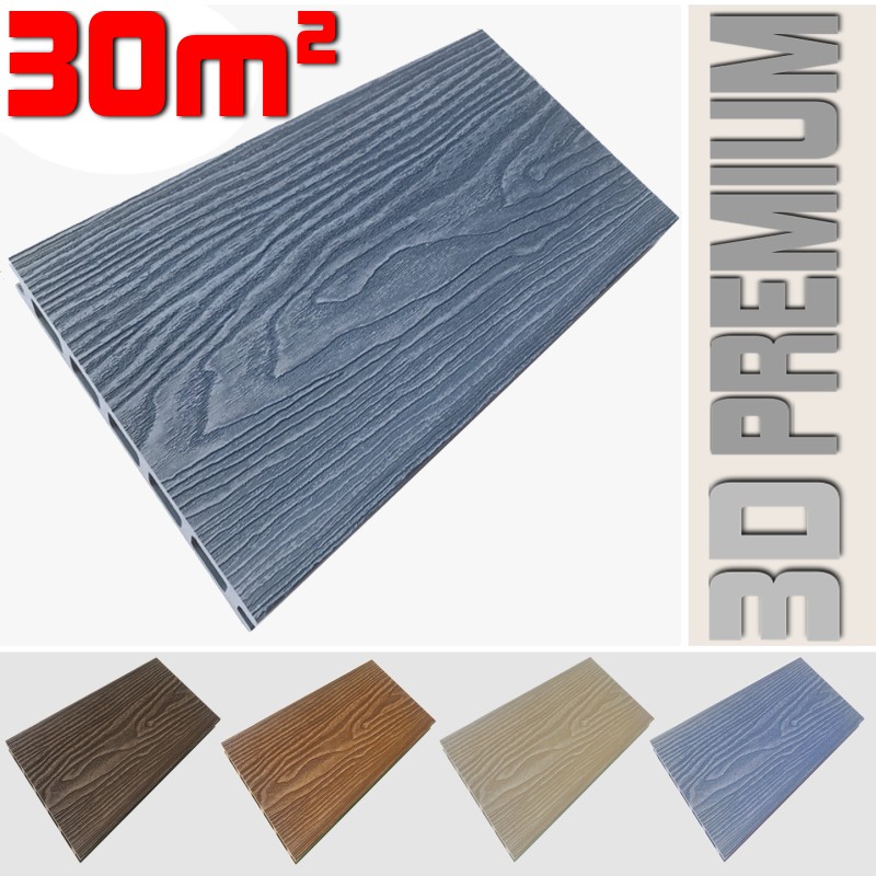 foto del prodotto listone wpc 3d 30m per pavimentazione decking colore smoky grey effetto legno listone 146x2200mm spessore 25mm