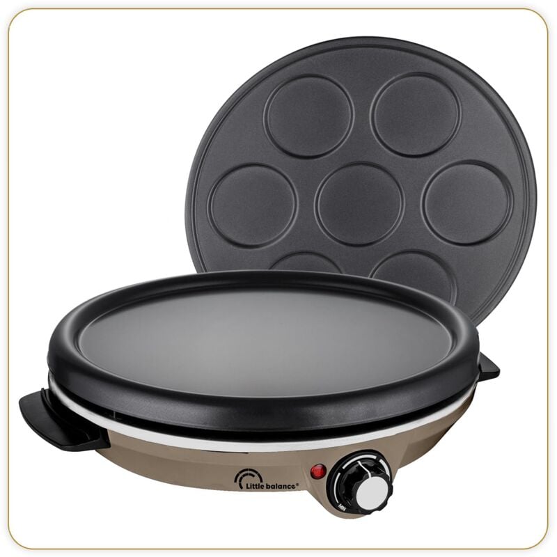 foto del prodotto little balance 8694 crepiera duo 1000 noce moscata, crepiera elettrica 2 in 1 frittelle e pancake, 2 piastre rimovibili, antiaderenti, termostato