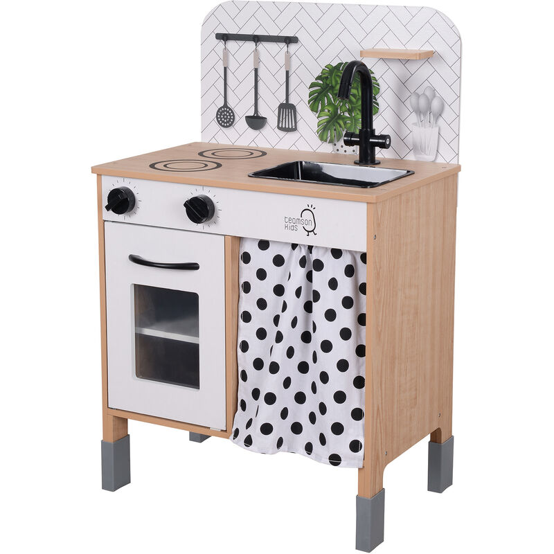 foto del prodotto little chef set cucina giocattolo in legno interattivo contemporaneo con gambe regolabili in altezza gioco di imitazione nero bianco td 13554c