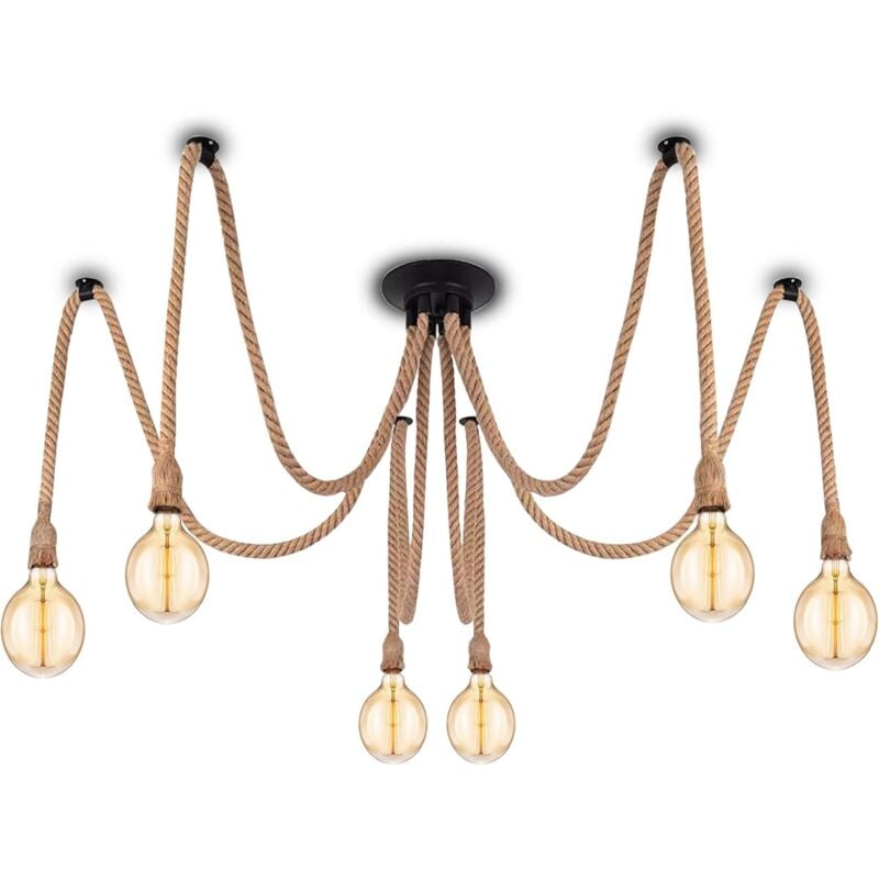 foto del prodotto litzee lampada a sospensione industriale con cavo tessile lampadario vintage retr in corda di canapa fai da te 6 x 2 metri con portalampada e27