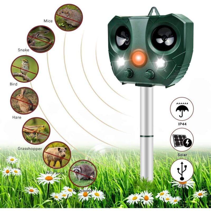 foto del prodotto litzee repellente per gatti ad ultrasuoni, repellente per gatti da esterno repellente per gatti solare impermeabile e frequenza regolabile con
