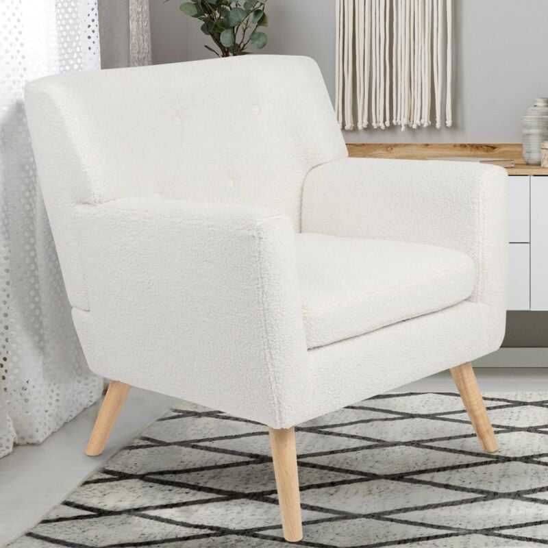 foto del prodotto liv poltrona scandinava in tessuto bouclette bianco