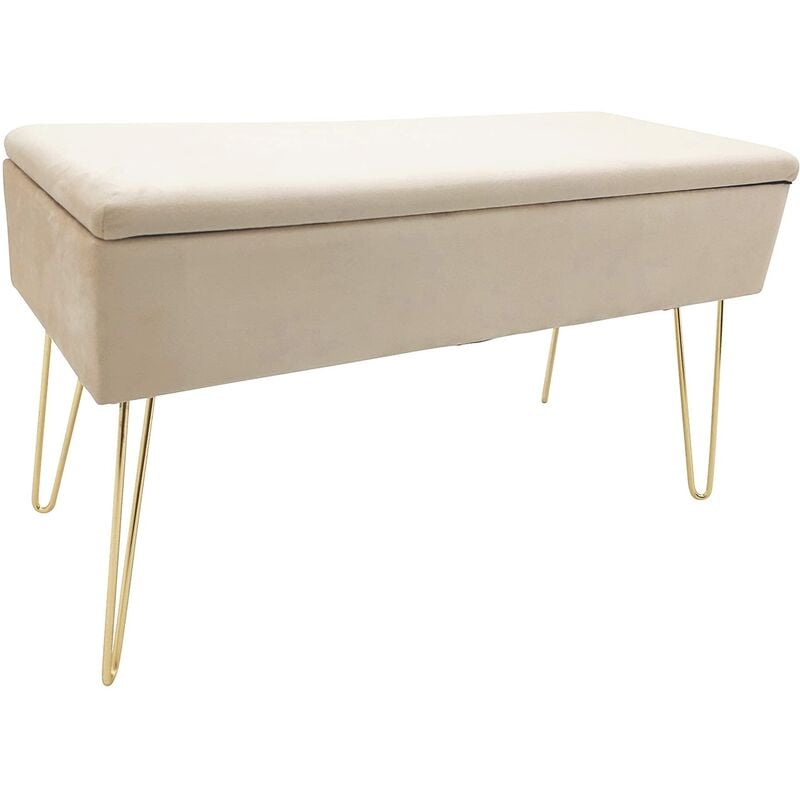 foto del prodotto live house echtwerk panca scarlett imbottita con rivestimento in velluto, rettangolare, con vano portaoggetti, gambe in metallo, 75 x 30 x 41,5 cm,