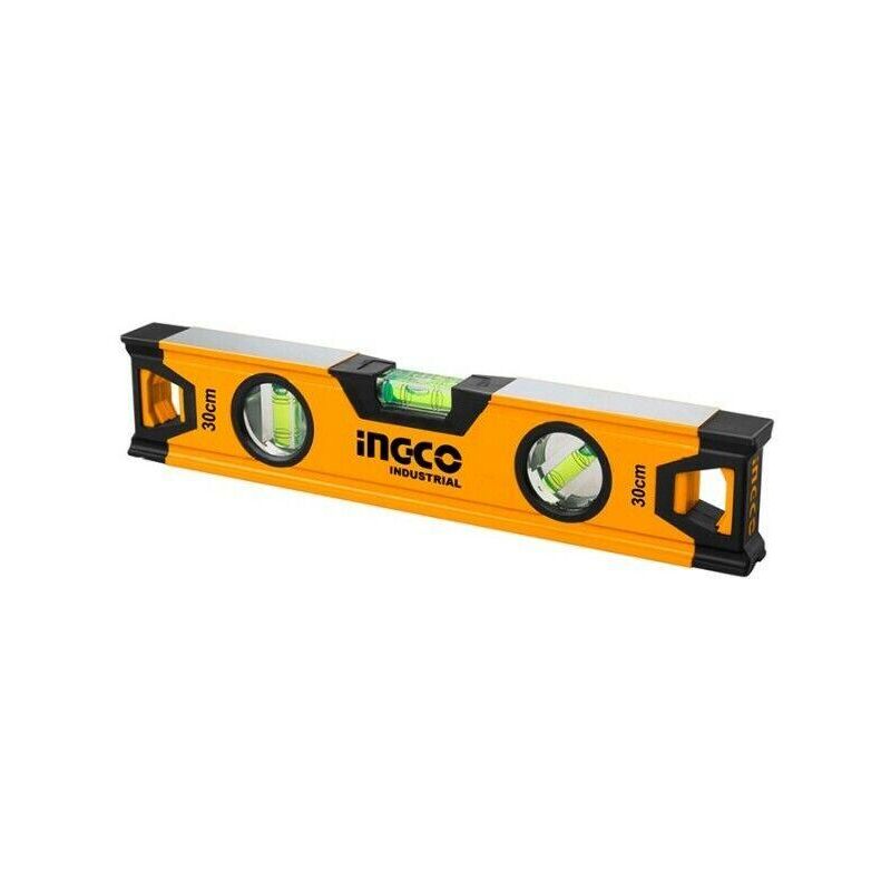 foto del prodotto livella 3 bolle in alluminio ingco doppio lato zigrinato 30 cm