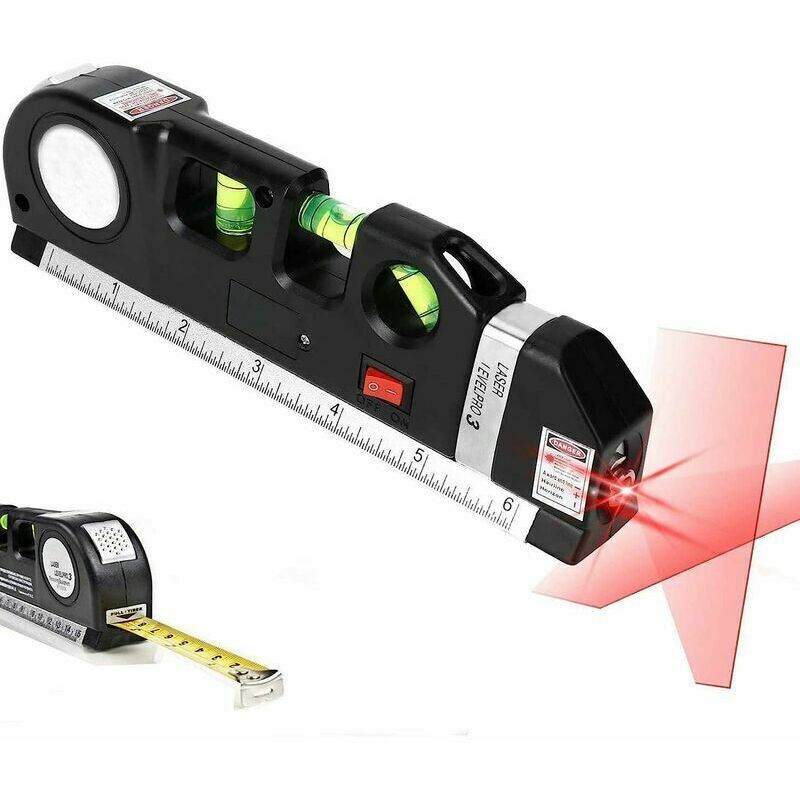 foto del prodotto livella a bolla 4 in 1 con linee incrociate, metro a nastro 2,4 m , righello multifunzione, piccola e a batteria, 45 verticale e orizzontale,
