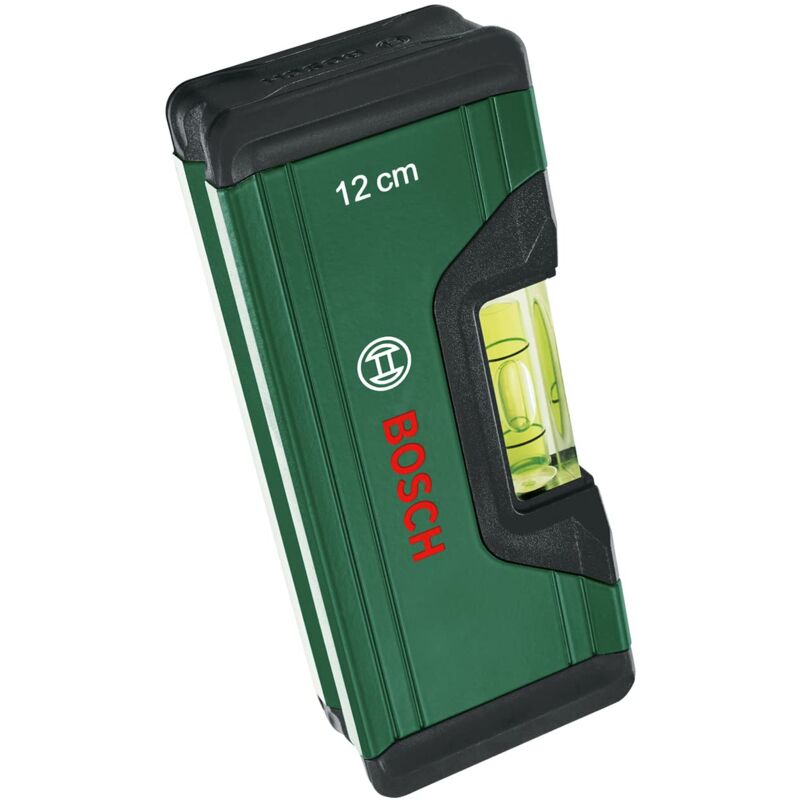 foto del prodotto livella a bolla da 12 cm, mini livella compatta, allineamento preciso con bolla fluorescente per lettura orizzontale, corpo in alluminio, paraurti