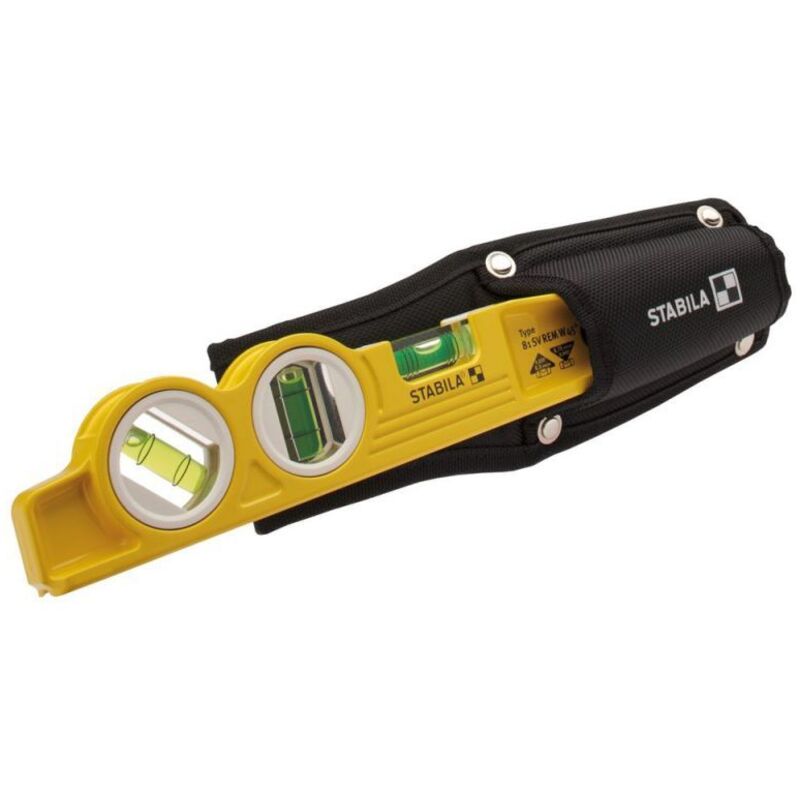 foto del prodotto livella a bolla stabila tipo 81 sv rem w45 torpedo, 25 cm, con sistema magnetico in terre rare, fiala ad angolo 45 e custodia da cintura - 16672