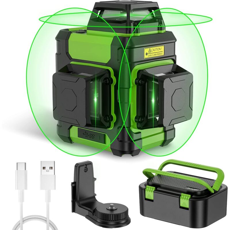 foto del prodotto livella laser 360, huepar green livella laser 3d autolivellante per esterni 12 linee laser laser a linea trasversale livellamento a tre piani con