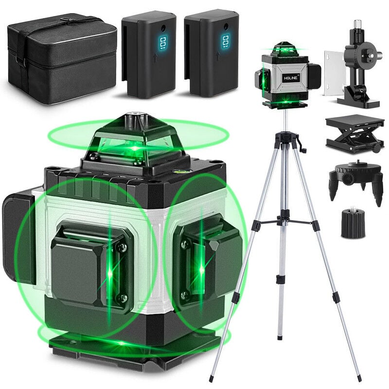 foto del prodotto livella laser 4 x 360 4d 16 linee laser, con treppiede da 1,2 m per livelli laser livellatrice trasversale autolivellante 25 m con 2 batterie