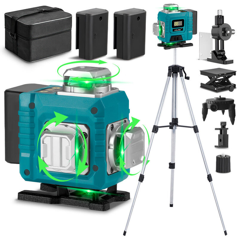 foto del prodotto livella laser 4 x 360 , strumento di livellamento incrociato autolivellante 4d 16 linee laser 25 m lk 808 con 2 batterie supporto per treppiede