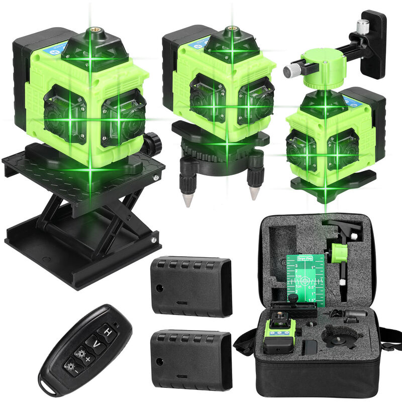 foto del prodotto livella laser, 4d 16 linee, 3 , strumento di livellamento con funzione di autolivellamento e batteria ricaricabile, 2 x 2400 mah, supporto da parete,