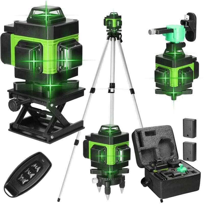 foto del prodotto livella laser a 16 linee livella a bolla ip54, batteria da 2400 mah x 2, con treppiede telescopico per posa piastrelle, separatori di installazione,