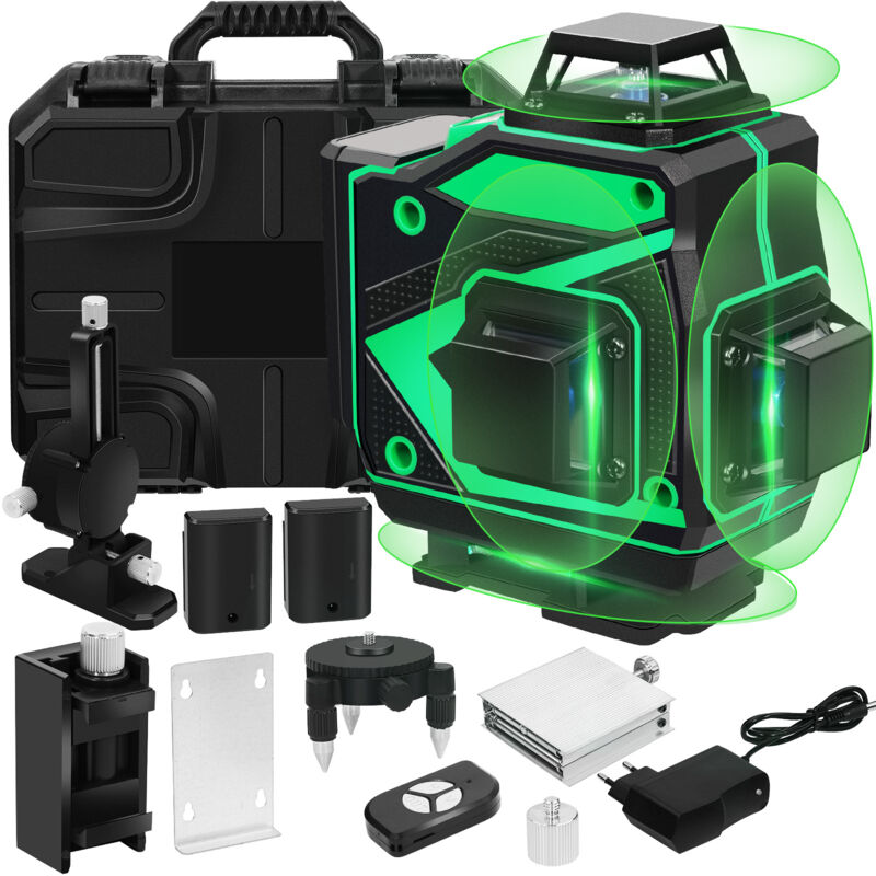 foto del prodotto livella laser autolivellante a 360 per cantiere x 4, livelli 4d, 16 linee laser, autolivellante e modalit a impulsi per esterni, 2 batterie,