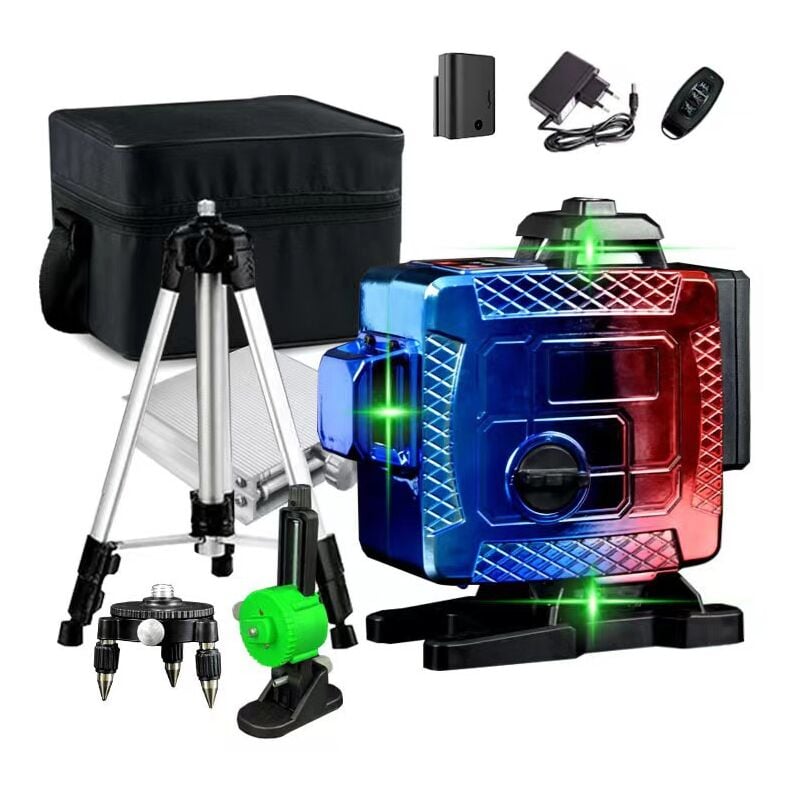 foto del prodotto livella laser autolivellante verde 4 x 360 , laser da costruzione 4d a 16 linee, autolivellante e modalit a impulsi per esterni, 2 batterie,