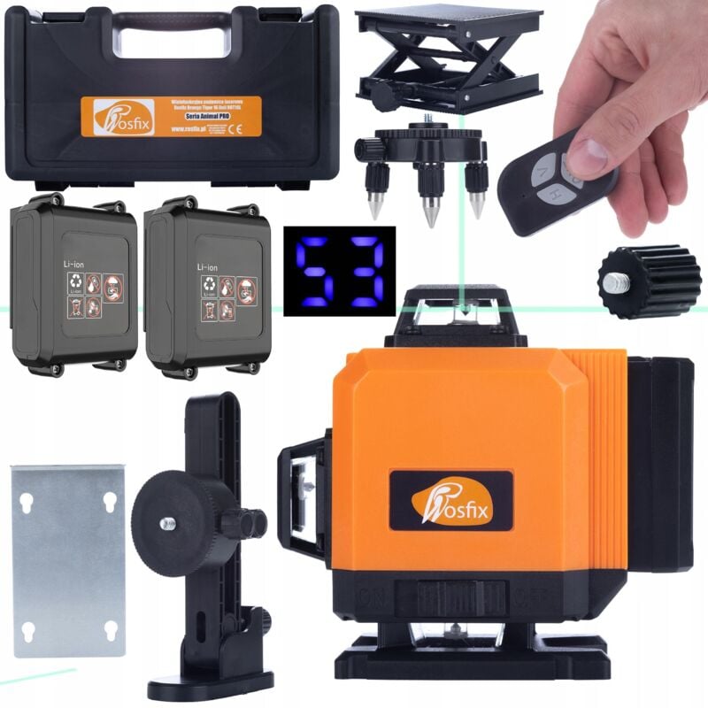 foto del prodotto livella laser rosfix orange tiger 16 linee rot16l b con grandi batterie usb c in custodia kit