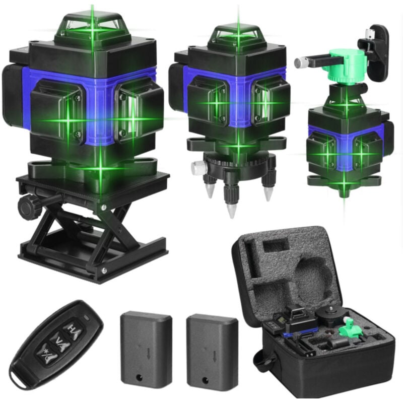 foto del prodotto livello laser, 4d 16 linee 3 livello laser autolivellante strumento funzionale per pavimenti con batterie, piattaforma di sollevamento, telecomando