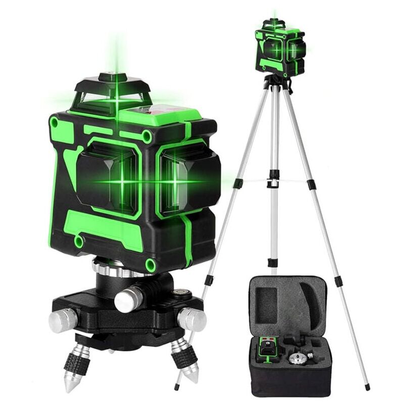 foto del prodotto livello laser autolivellante verde 3x360 , livello laser autolivellante rotante 3d a 12 linee, altezza regolabile, barra di estensione per treppiede