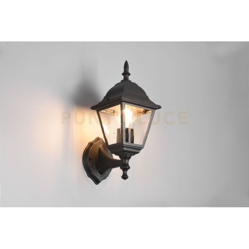 foto del prodotto livenza applique da esterno up 4 lati fusione di alluminio nera e vetro trasparente h. 33cm ip44 1 luce attacco e27