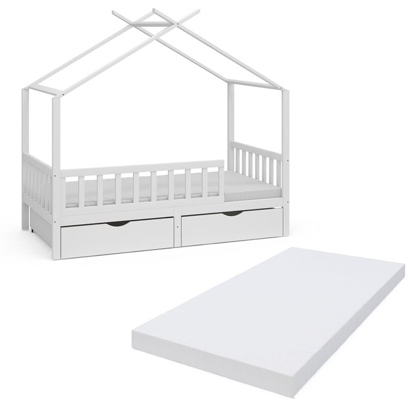 foto del prodotto livinity letto montessori bambini franka, bianco, 80x160 cm con 2 cassetti e materasso, vitalispa