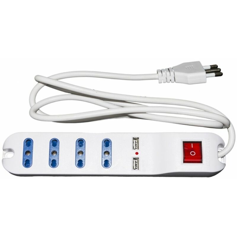 foto del prodotto lkmp04usb multipresa 4 prese universali ita 10 16 a a spina 16 a con interruttore con 2 prese usb, bianco link