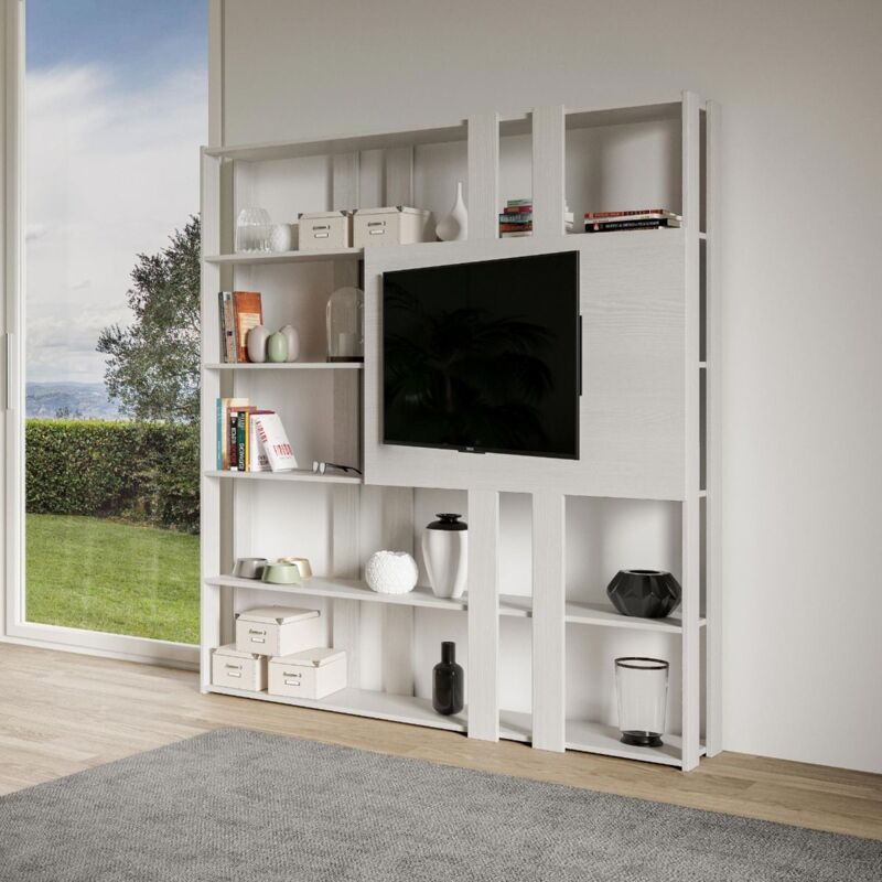 foto del prodotto llibreria in legno bianco frassino 178x204h cm con porta tv e 6 ripiani kato n