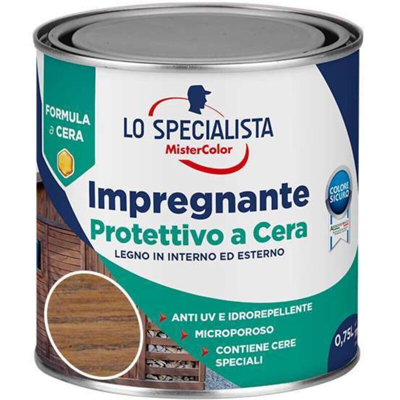 foto del prodotto lo specialista impregnante protettivo a cera ad acqua per legno noce 0,75 l