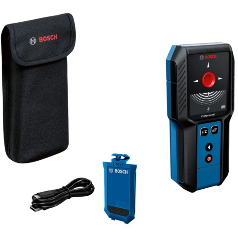 foto del prodotto localizzatore bosch gms 120 27, batteria ricaricabile ba 3,7v 1,0ah a e cavo usb c in borsa