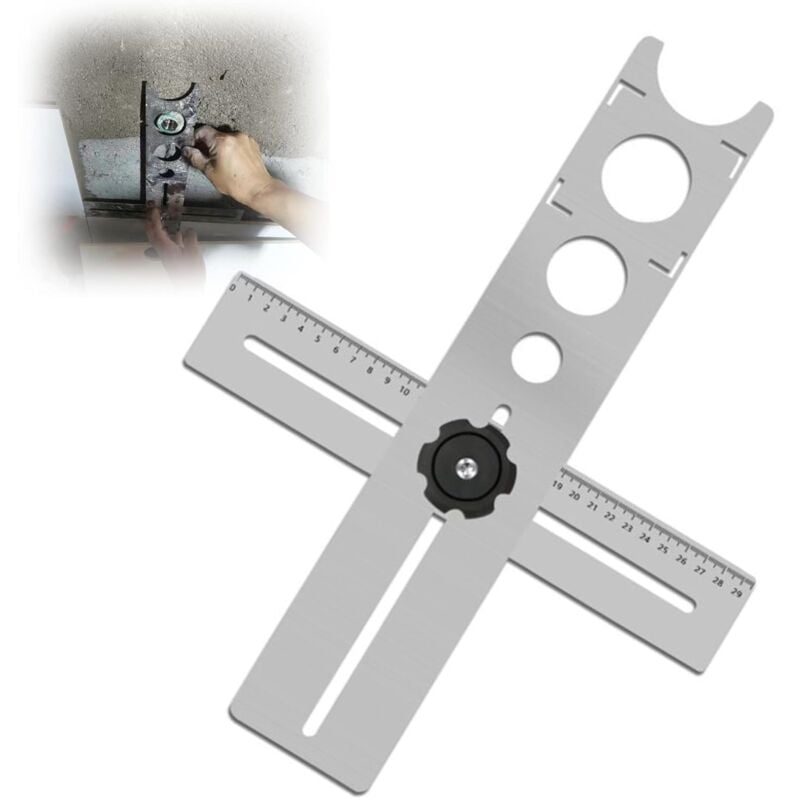 foto del prodotto localizzatore di fori regolabile, utensile per piastrellatura, righello, localizzatore di piastrellatura, righello di misurazione dell'angolo,