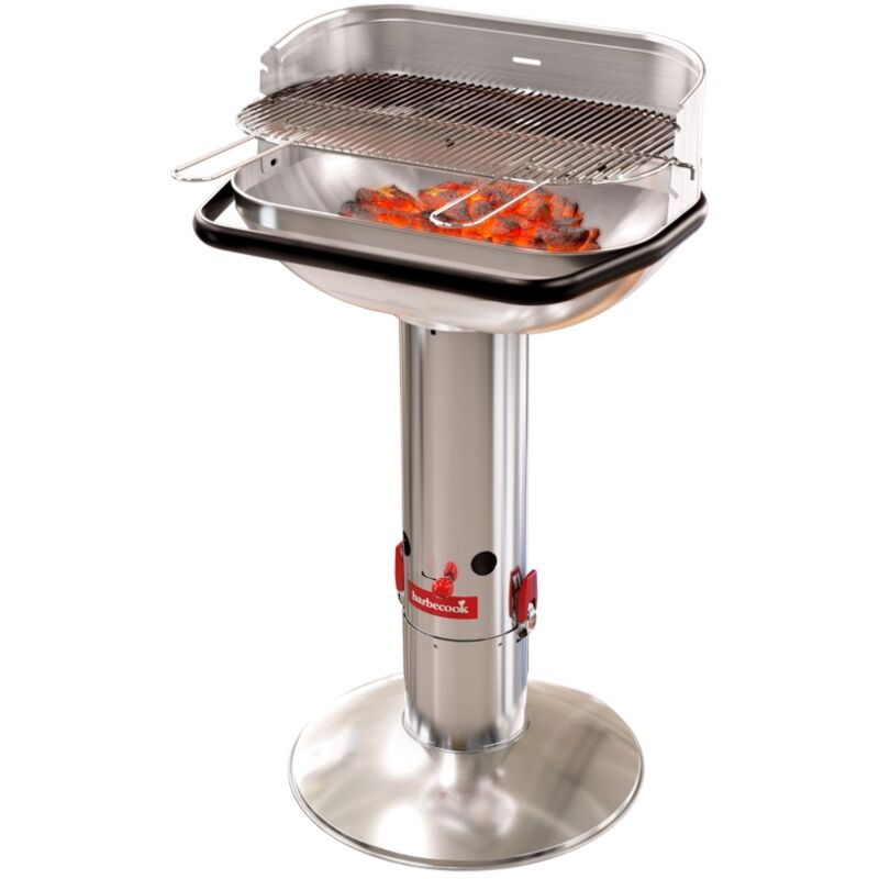 foto del prodotto loewy 55 barbecue a carbone con protezione antivento, barbecue a carbone con quickstart e quickstop, regolabile in 3 posizioni, acciaio inossidabile,