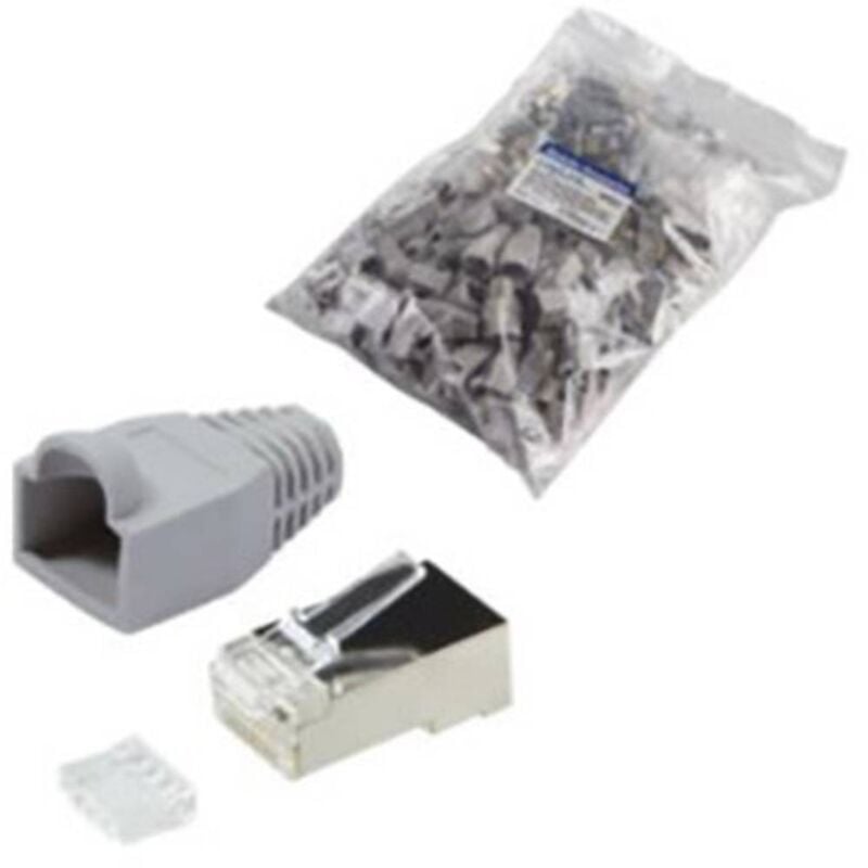 foto del prodotto logilink mp0021 connettore rj45 cat 6, schermato mp0021 spina dritta poli 8p8c grigio 100 pz.