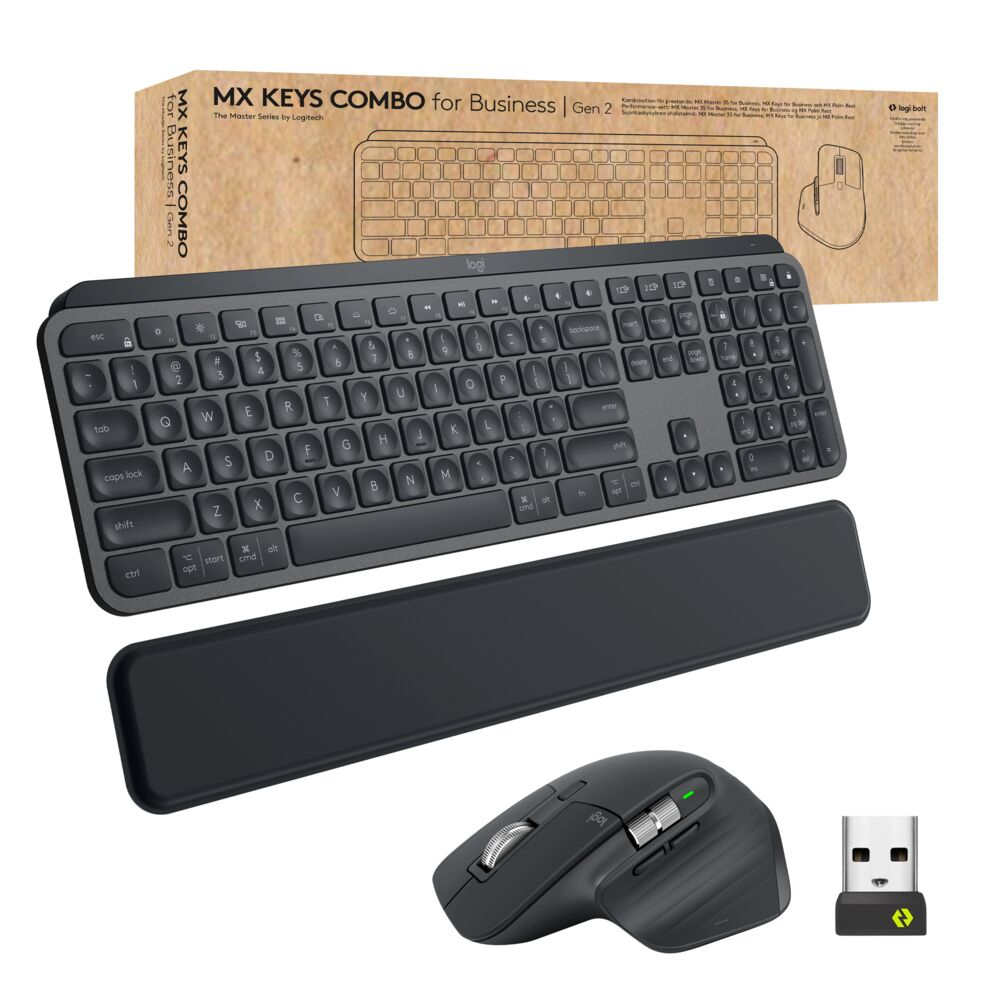 foto del prodotto logitech mx keys combo for business gen 2 tastiera mouse incluso ufficio rf senza fili bluetooth qwerty italiano grafite