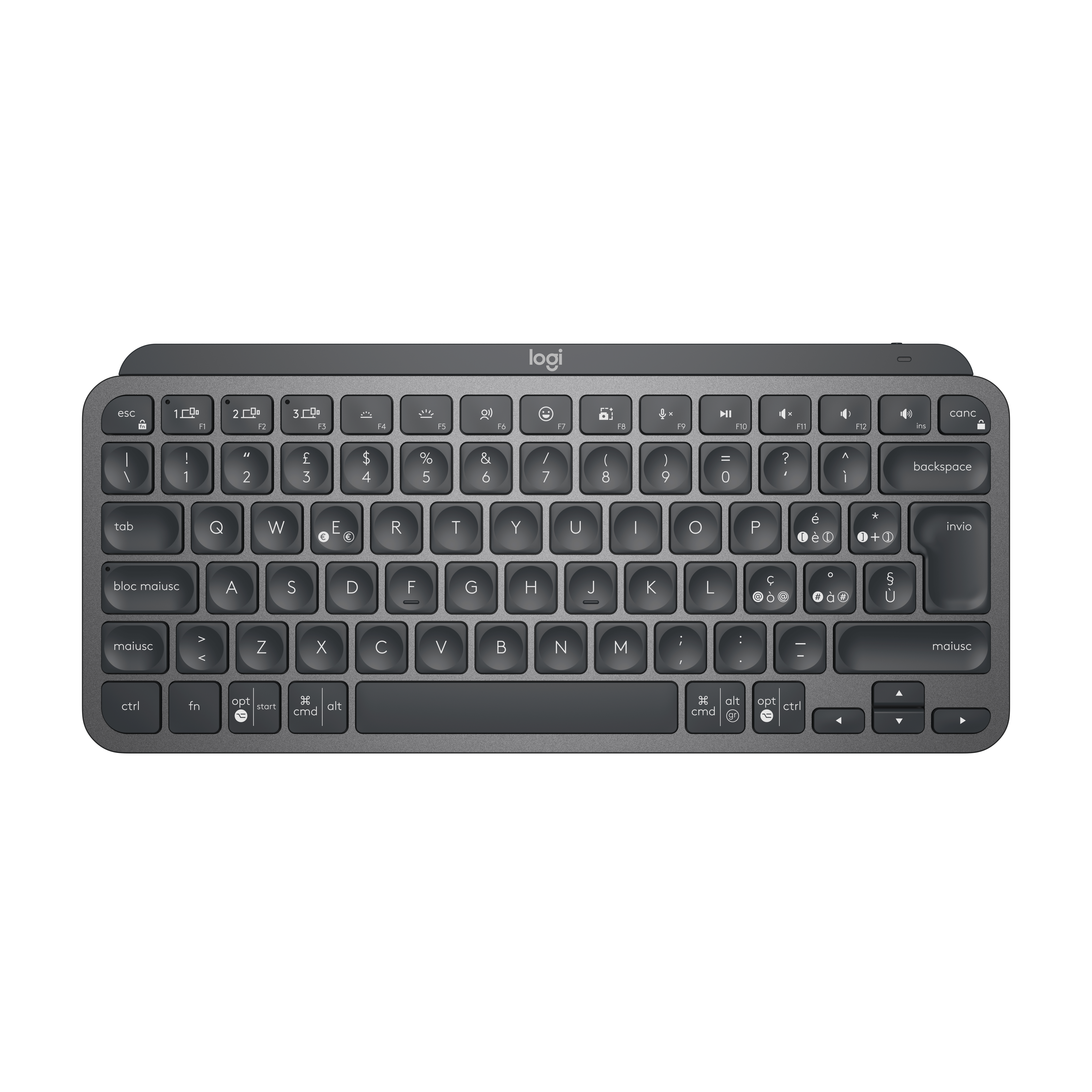 foto del prodotto logitech mx keys mini tastiera illuminata wireless, minimal, compatta, bluetooth, retroilluminata, usb c, compatibile con apple macos, ios, windows, linux, android, in metallo