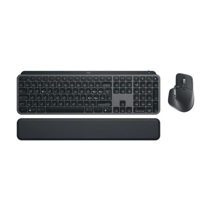 foto del prodotto logitech mx keys s combo - tastiera e mouse wireless con palm rest, illuminazione personalizzabile, scorrimento veloce, bluetooth, usb c, windows-linux-chrome-mac, disposizione italiano qwerty, grigio