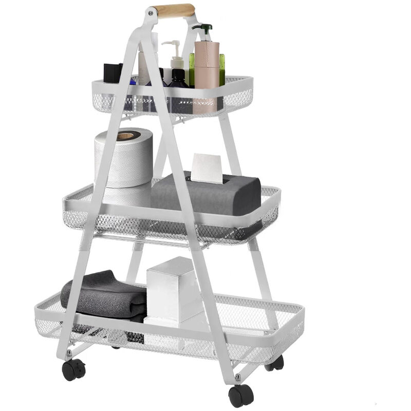 foto del prodotto lolahome carrello estetista multiuso con ruote carrellino bianco con 3 ripiani 57x31x83cm