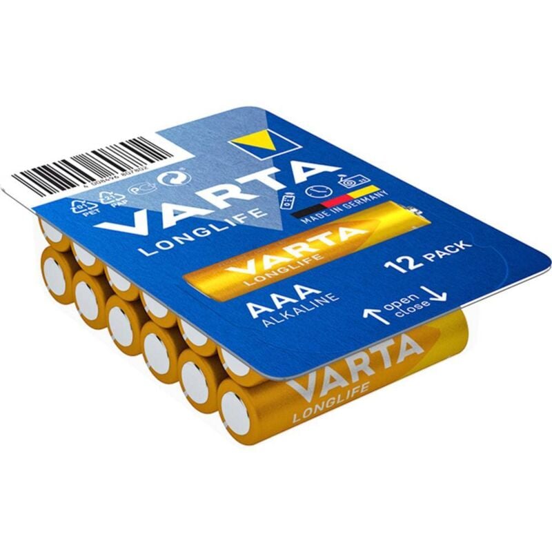 foto del prodotto longlife aaa big box 12 batteria ministilo aaa alcalina manganese 1200 mah 1.5 v 12 pz. varta